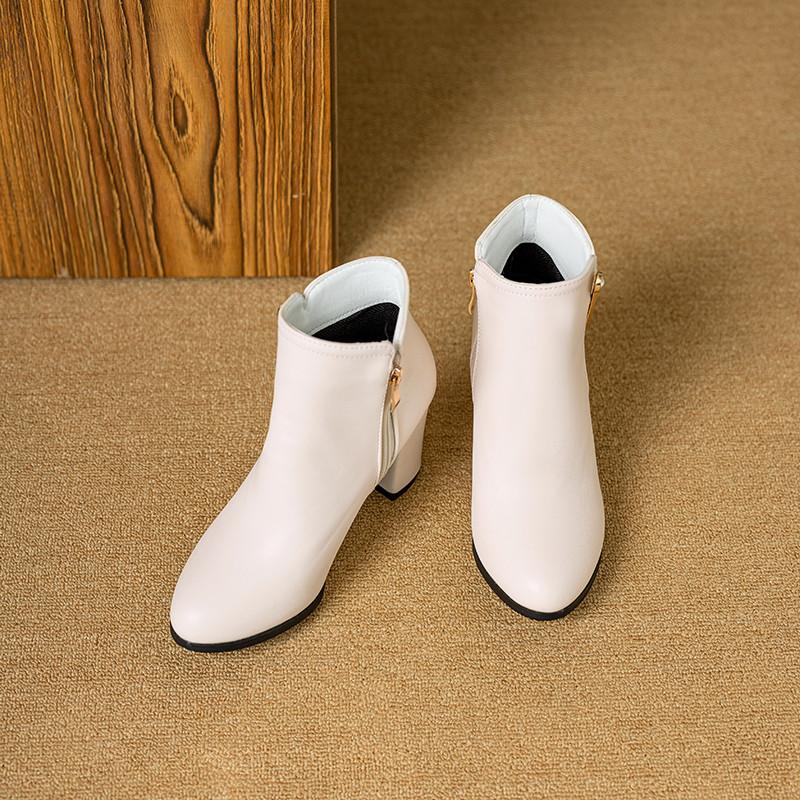 Женские короткие сапоги на высоком каблуке осенне-зимние классические однотонные универсальные сапоги на толстом каблуке большого размера
