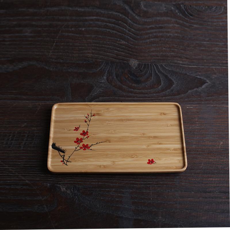 Расписанный вручную поднос для чая из сухого бамбука, простой небольшой поднос для чая, чайный столик, чайный сервиз, аксессуары для офиса и дома, поднос для чая