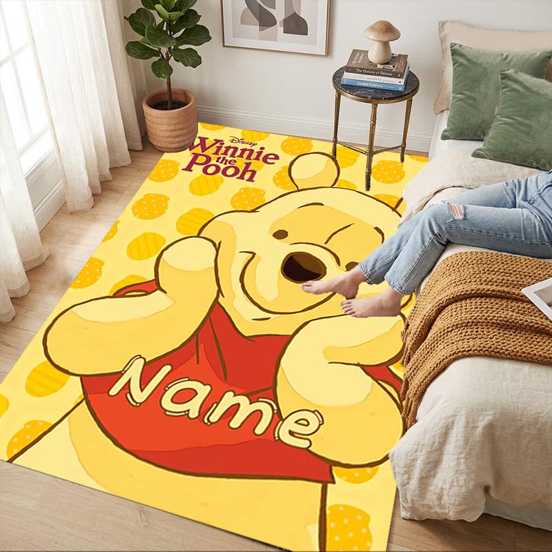 Custom Name Winnie Pooh Living Room Non-Slip Area Rug Soft Carpet for Bedroom Kids Playroom Sofa Office Home Decor Doormat