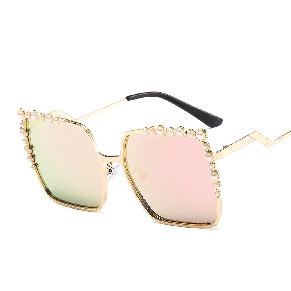Oversized Square Sun Glasses Ladies New Luxury Pearl Sunglasses Women Brand Designer Fashion Shades Big Square EMA