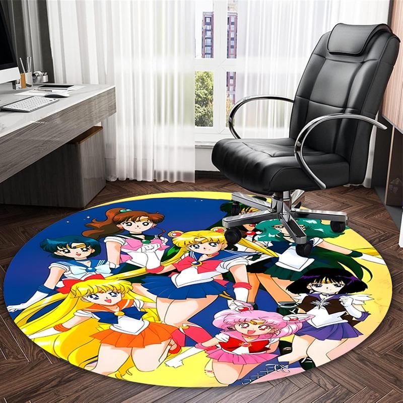 1pc Sailor Moon Carpet, Round Rug, Comfortable, Suitable for Entryways, Living Rooms, Office, And Bedrooms, Christmas Decoration