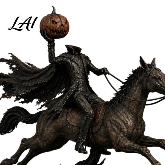 Artistic Desktop Sculptures Lighted Headless Horseman Statue Light Up Riding Horse Warm Gothic Home Decor Glow LED Pumpkin Head Sculpture for