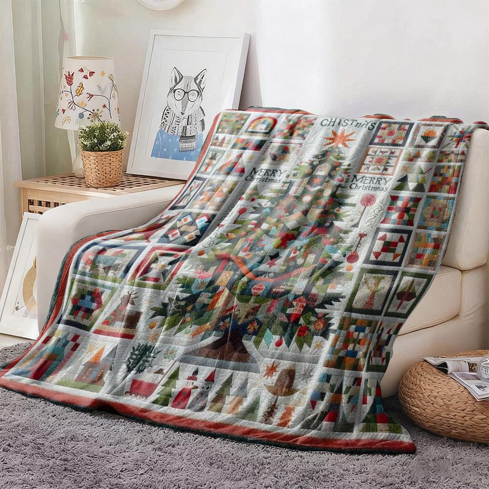 Винтажное стеганое одеяло с рождественской елкой и лоскутное флисовое одеяло Счастливого Рождества Праздничное зимнее покрывало Мягкое для праздничного подарка