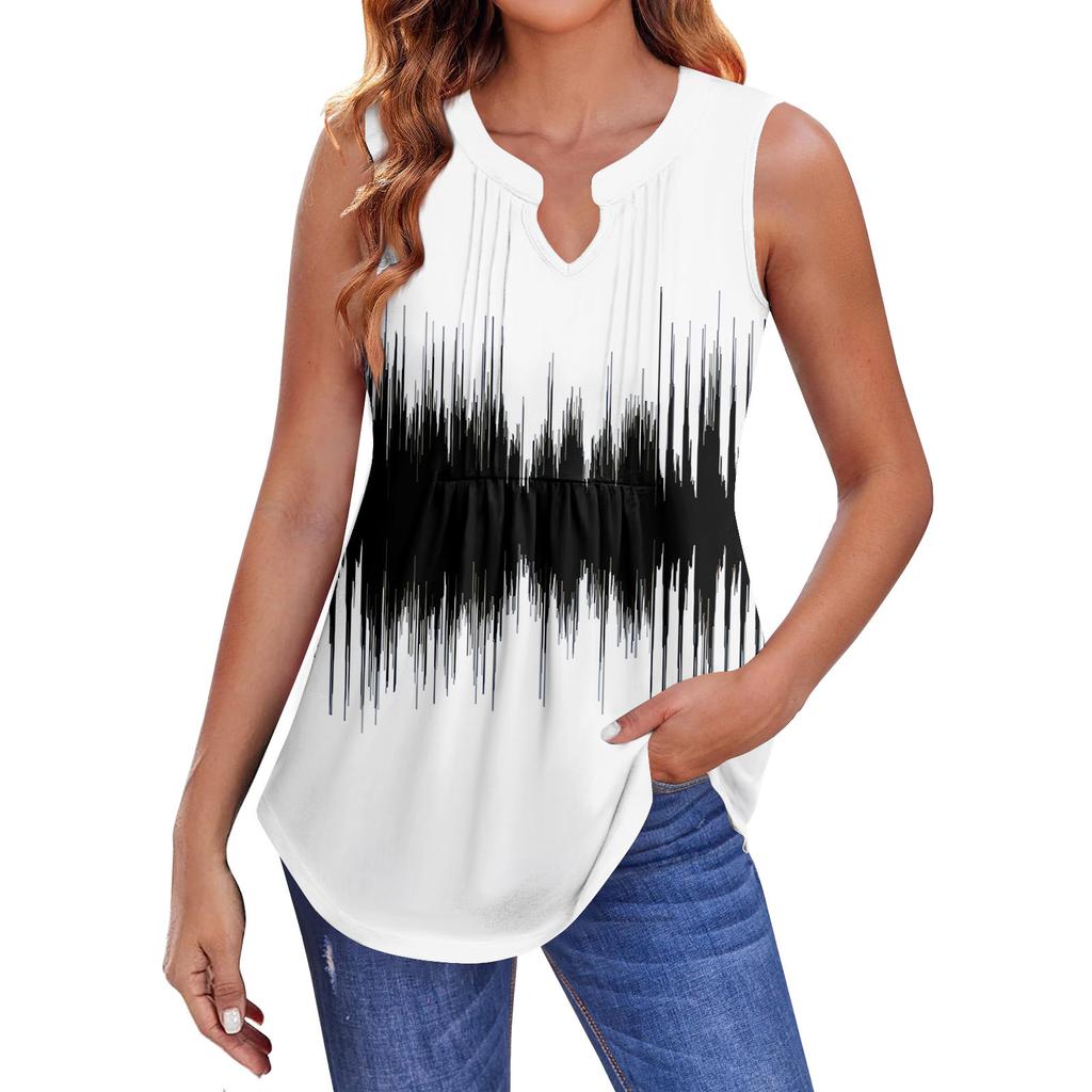 Женские летние майки с V-образным вырезом и принтом, повседневные майки для женщин, свободные рубашки-туники без рукавов