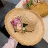 Women's Summer Floral Hand Woven Raffia Straw Hat French Style Wide Brim Sun Protection Hat Beach Vacation Sun Hat