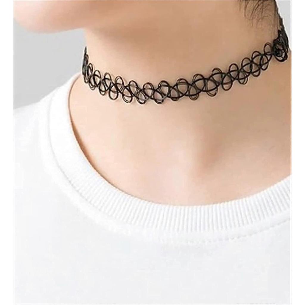 24pcs Beauty Necklaces Tasteless Necklace Womens, Elastic Tattoo Necklace Choker, Lace Clavicle Chain