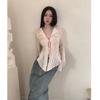 Yedinas Fairycore Lace Up Blouse Women Long Sleeve Spring 2023 New Turn-down Collar Women Shirt Ladies Tops Korean Fashion Chic