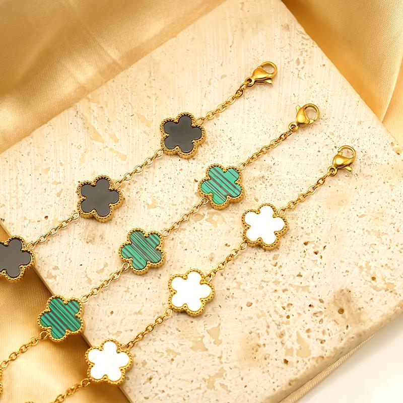 Браслет-цветок с пятью лепестками, браслет из нержавеющей стали с титановым покрытием, двусторонний, на удачу, темпераментный