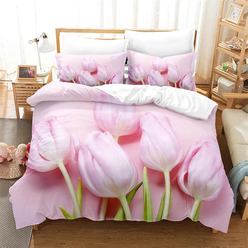 Tulip Quilt Cover 220X240 Duvet Cover Set Double Bed 200X200Cm 3D Flower King Bedding Sets Twin Size 3Pcs 2Pcs Single 140X210