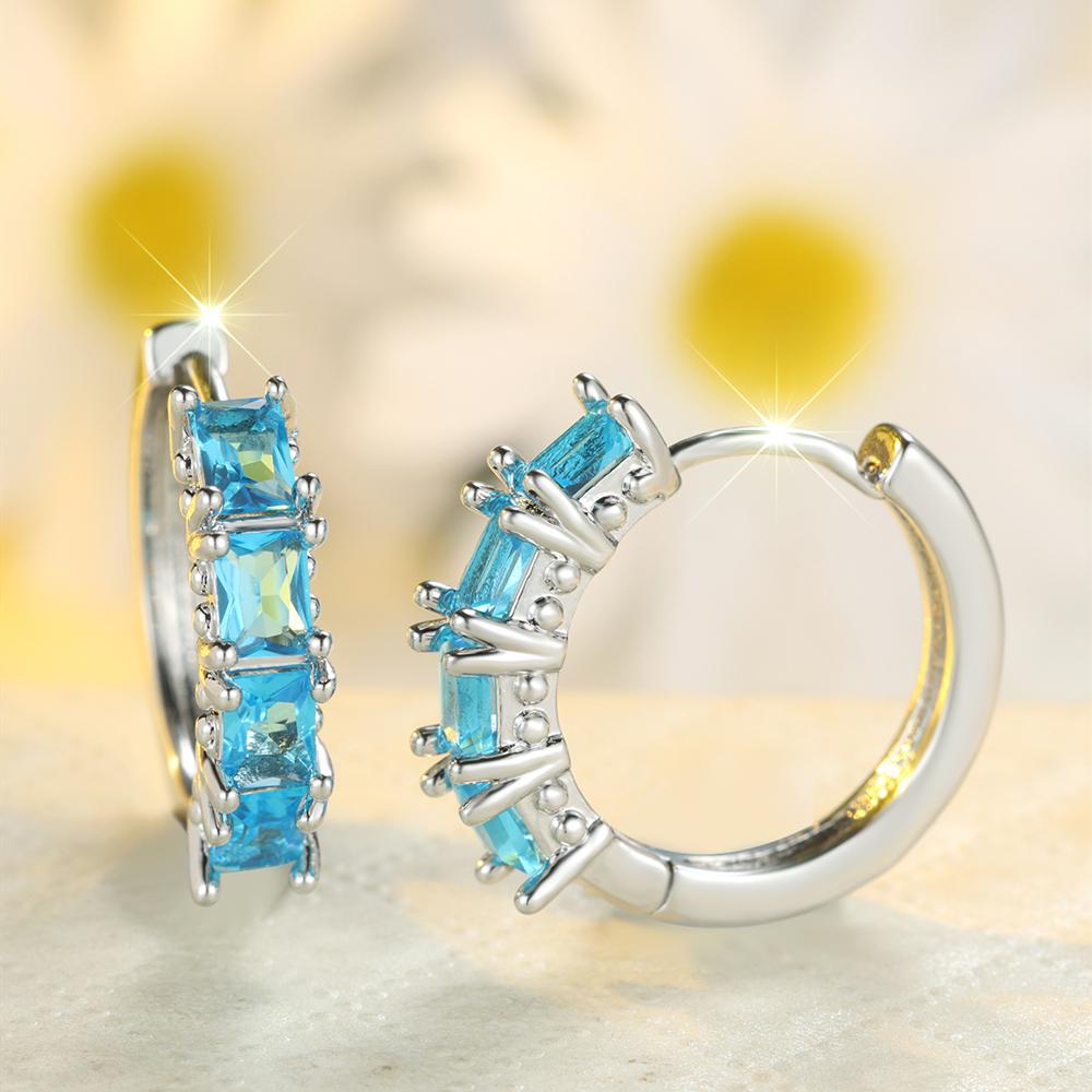 Charming Square Cut Blue Green Rainbow Zircon Hoop Earrings Trendy Ear Accessories Wedding Party Jewelry