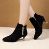 Черные туфли с острым носком, осенне-зимние, женские, короткие, элегантные со стразами, на среднем каблуке, ботильоны для женщин, готические, распродажа, ботильоны