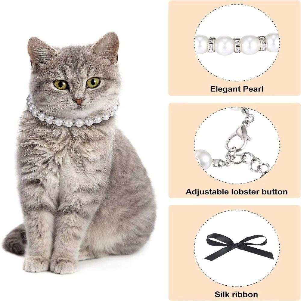 Simulated Pearl Cat Bead Collar Bling Pet Simulated Pearl Collar Pet Pearl Necklace Pet Show