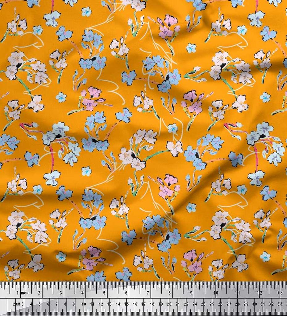 Soimoi Ткань японский креп-сатин, художественный цветочный принт, ткань по метрам 42 дюйма