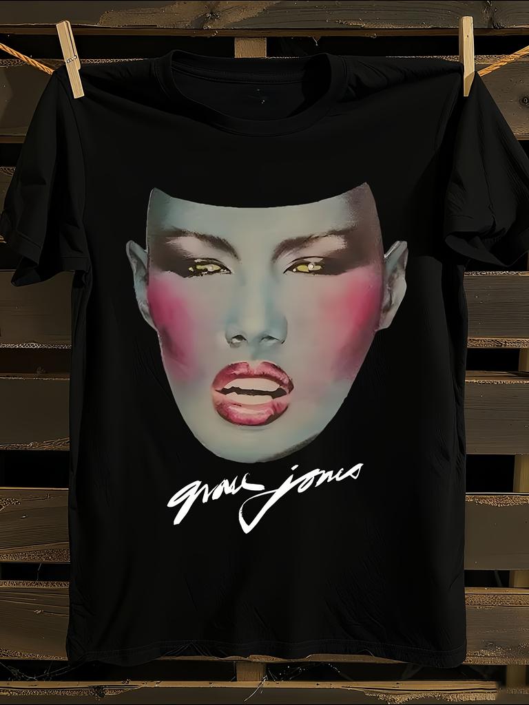 Grace Jones Iconic Face Signature T-Shirt Mens Tshirt Womens Tshirts with Letters Print Short Sleeves T-Shirt Casual Street Tee Shirt Top