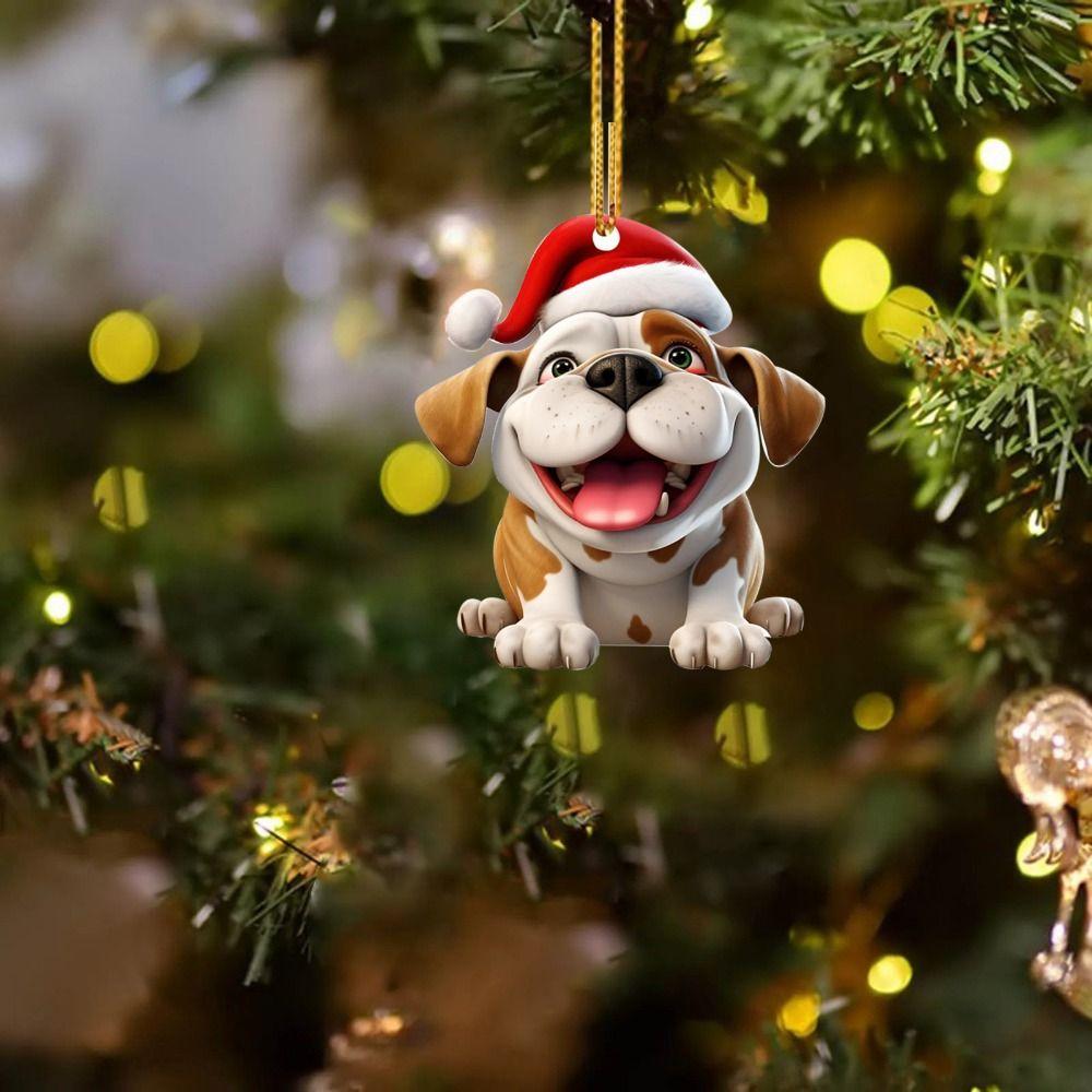 2D Dog Hanging Pendant Cartoon Dog Car Ornament Funny Christmas Puppy Ornament New Year Gift