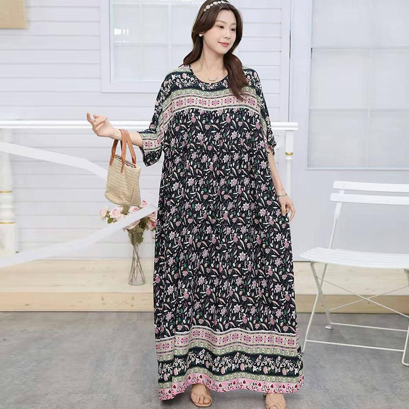 Юго-Восточная Азия 100 кг супер пышное платье пышная девушка плюс короткий рукав платье для беременных свободная цветочная пляжная длинная юбка