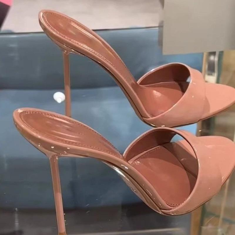 Летние новые туфли из лакированной кожи с открытым каблуком, сексуальные и модные босоножки с острым носком для женщин