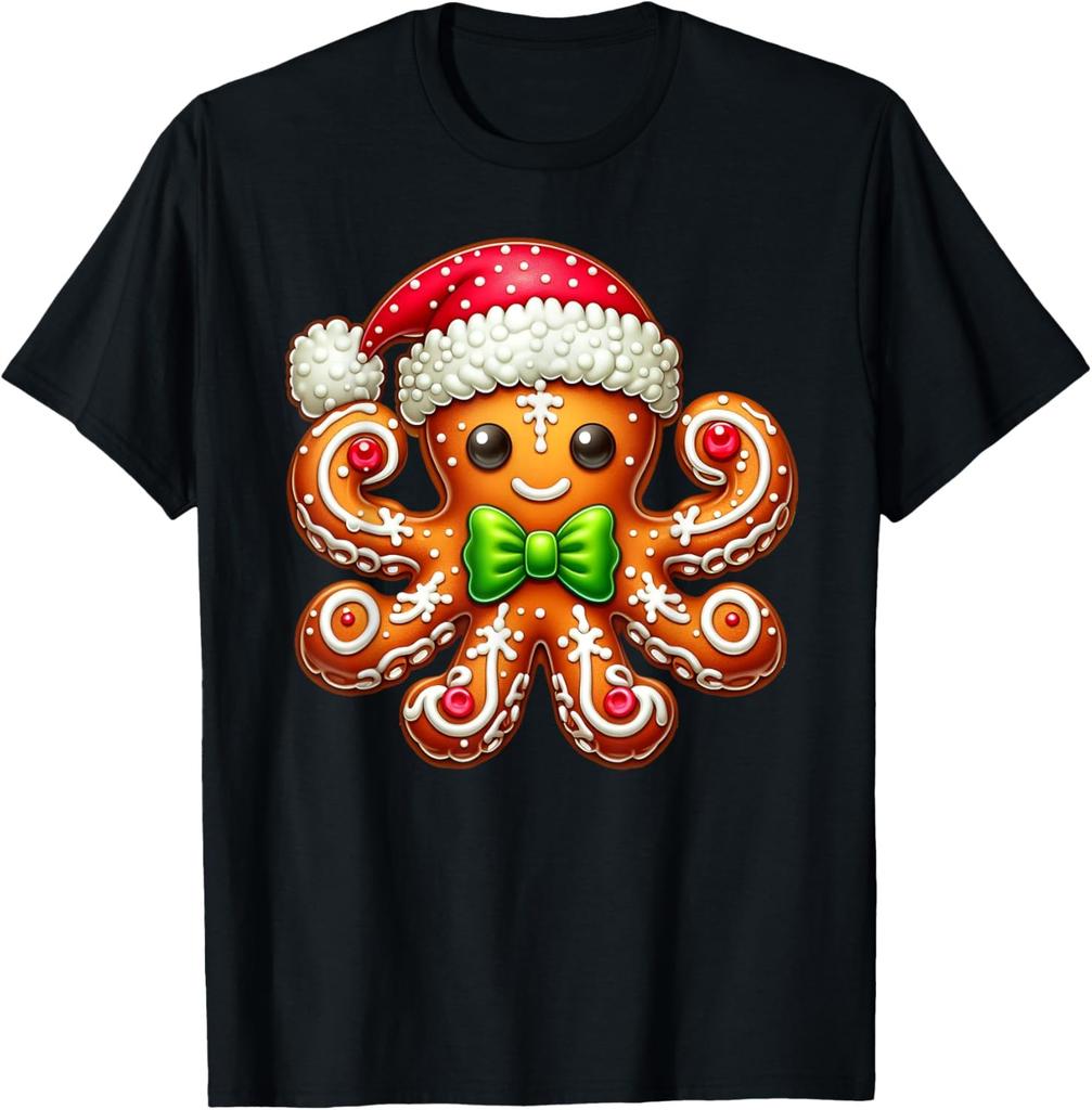 Funny Gingerbread Man Octopus Christmas Womens Mens Kids T-Shirt