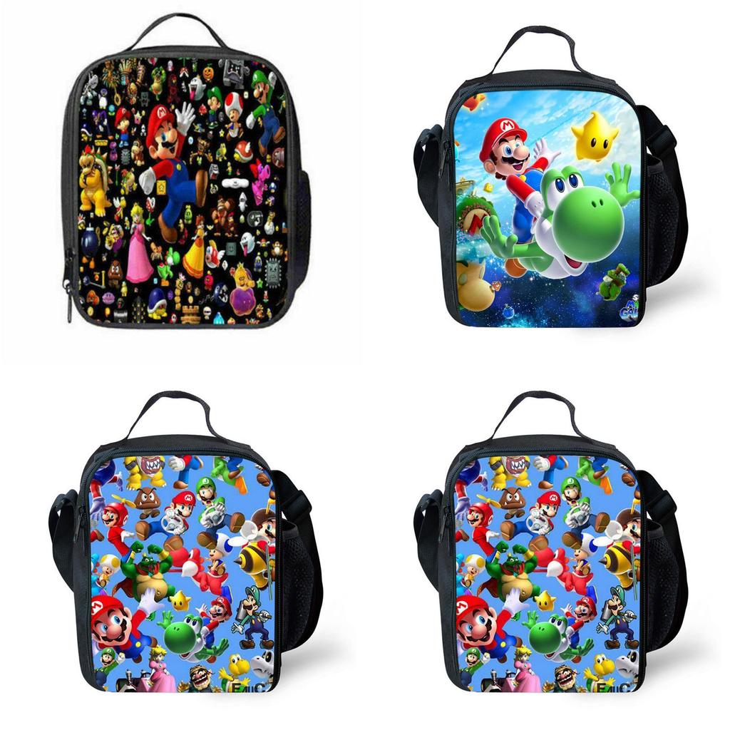 Vibrant Super Mario Kids Lunch Bag With Adjustable Strap And Mesh Pocket