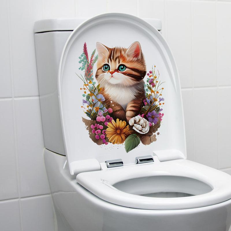 Мультфильм милый акварельный кот наклейка наклейки ванная комната украшение крышки унитаза водостойкая наклейка на стену