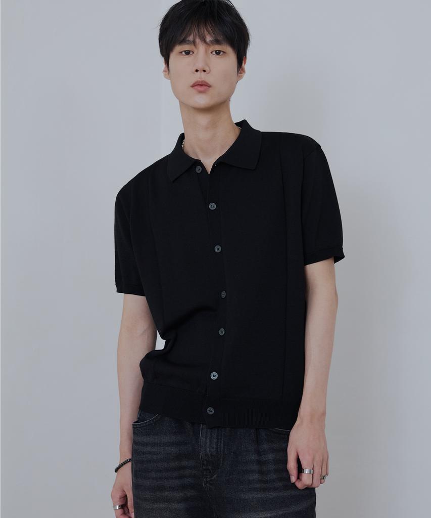 NODU Cool Summer Washable Collared Crop Half Cardigan [Black]