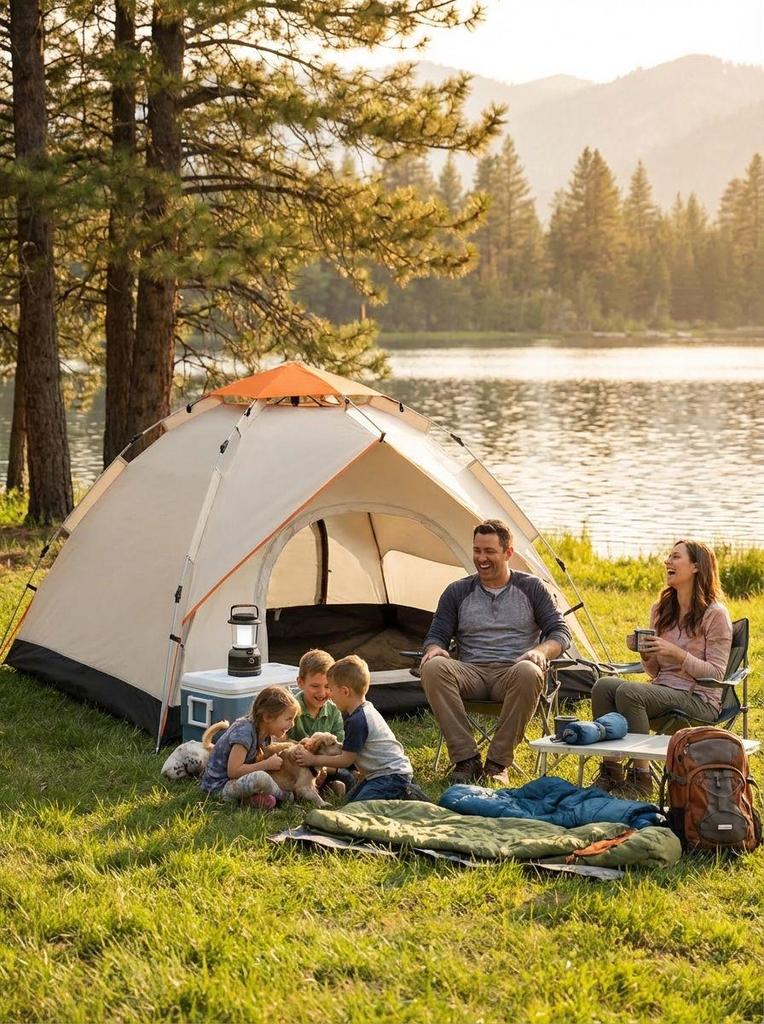 Двухслойная автоматическая палатка для кемпинга: Просторная, водонепроницаемая, защищающая от солнца, с быстрым открытием и защитой от комаров
