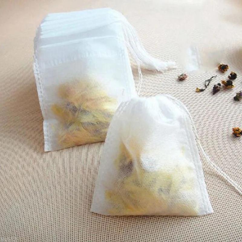 100 / Batch Tea Bags Disposable Non-woven Spice Tea Filter Bag with Rope Filter Paper Loose Tea Herbs De Especiarias Chá Solto