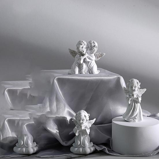 Фигурка ангелочка из смолы jijijing, Белая статуя ангела, Садовая скульптура молящегося херувима, Декор для дома и сада, Милая очаровательная скульптура ангела