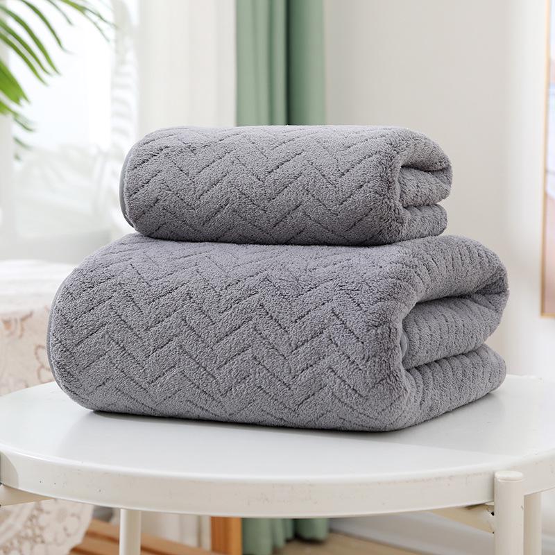 Soft Absorbent Warp-Knit Coral Fleece Towel with Thin Stripes - Thickened Face Wash Towel with Customizable Logo