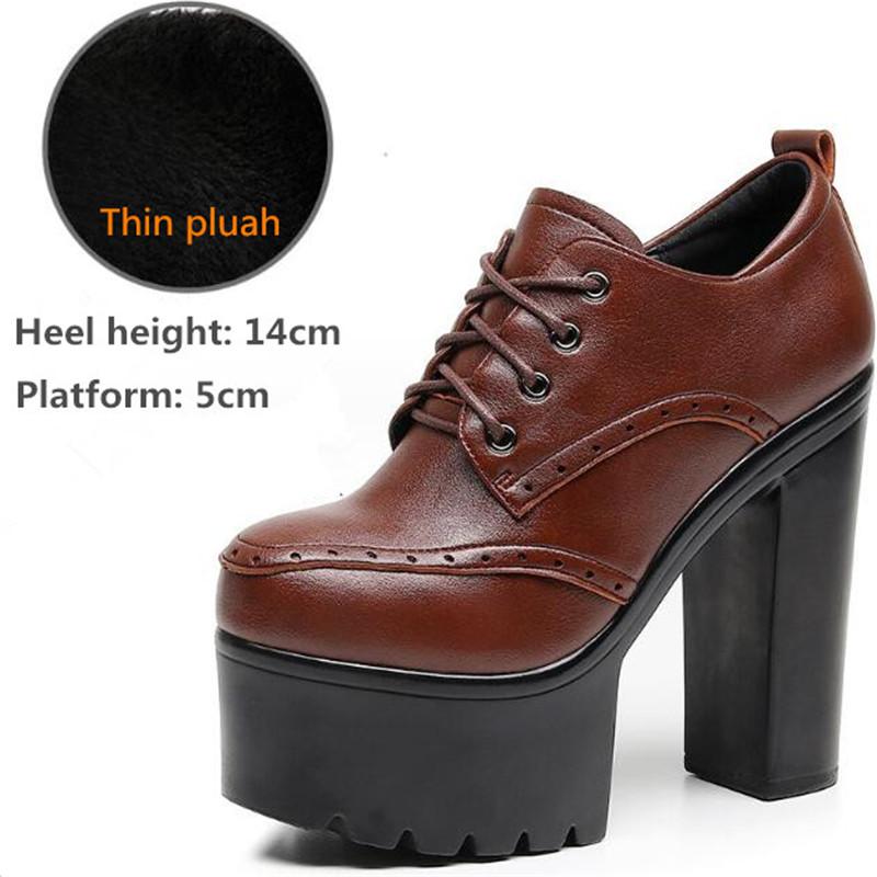 New Women Pumps Shoes Size 32-43 Deep Mouth Women Oxfords Fall Winter Plush Thick High Heel Shoes Platform Pumps Office