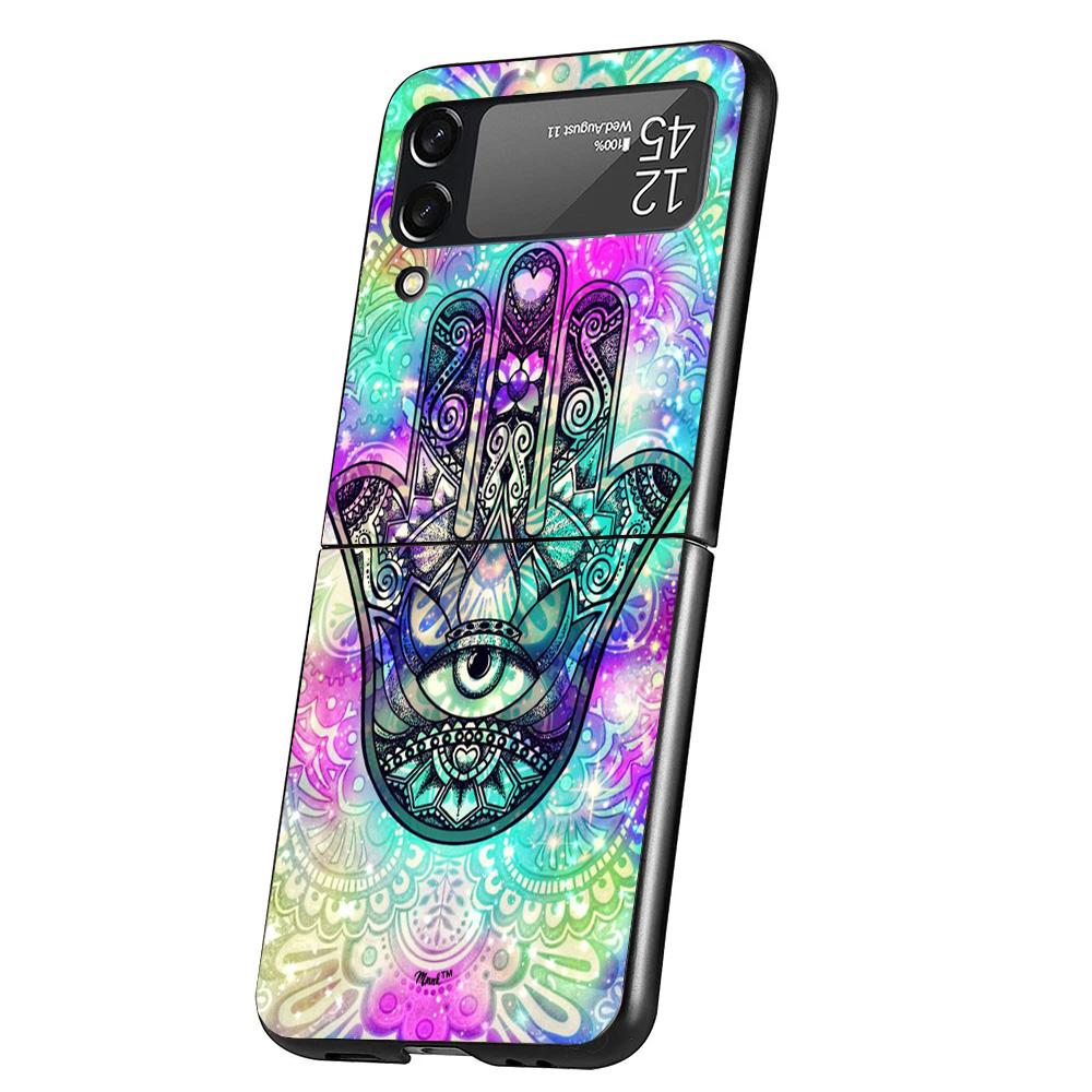 Чехол для телефона Totem Mandala Colorful Flower Cover для Samsung Galaxy Z Flip 7 6 5 4 3 5G Flip7 Flip6 Flip5 Flip4 Flip3 Черный Fundas