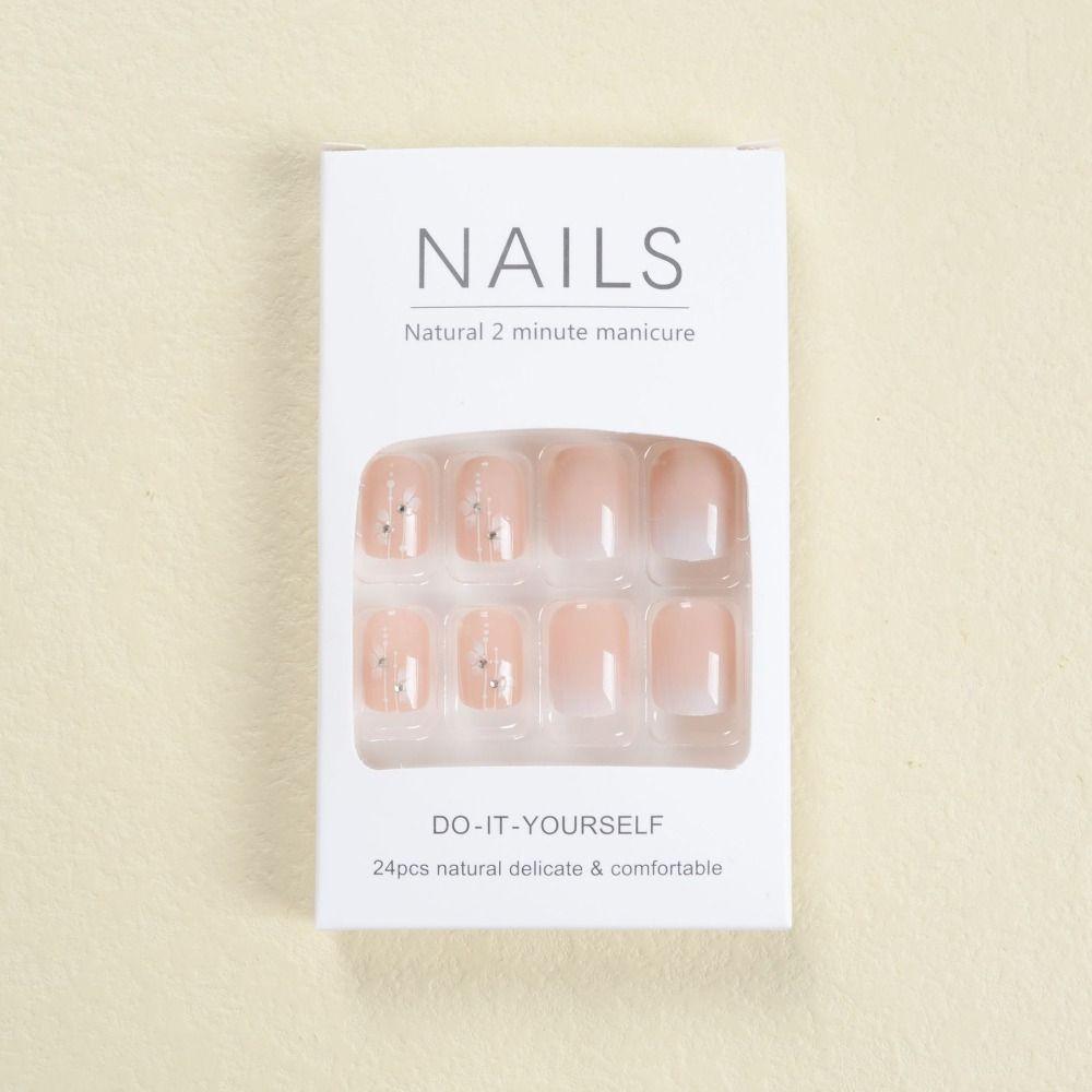 Цветочные накладные ногти Короткие круглые кончики ногтей Съемные накладные ногти для салона