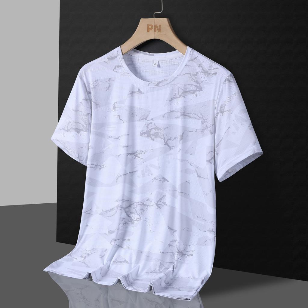 Летняя мужская спортивная повседневная свободная футболка из ледяного шелка больших размеров с коротким рукавом, быстросохнущая футболка для фитнеса