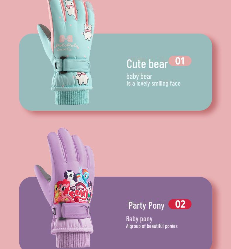 Kids' Winter Touch Screen Ski Gloves - Non-Slip, Windproof, Warm, Five-Finger Design with Velvet Lining