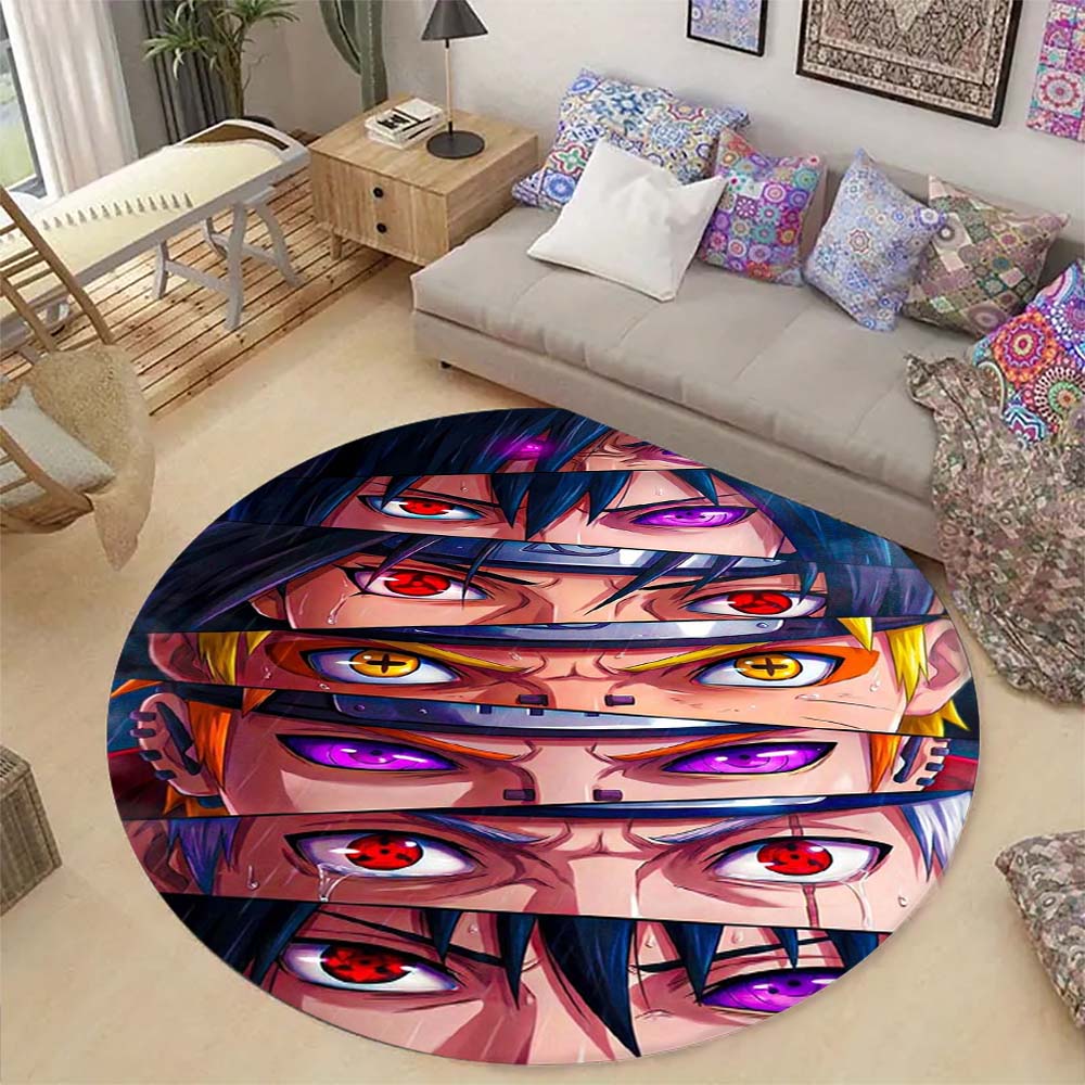 Cartoon Naruto Round Area Rug Soft Plush Carpet Non-Slip Mat for Bedside Sofa Gaming Room Home Decoration