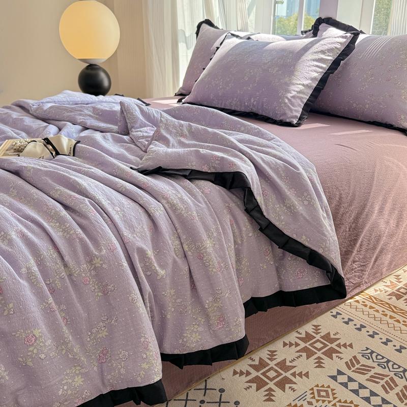 Sleeping grid A-class Hepburn style aerobic cloud feeling cotton jacquard knitted washed cotton double-layer yarn summer quilt