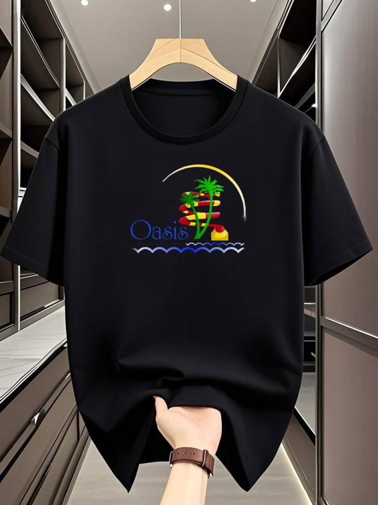 Casual Crew Neck T-shirt - "Oasis" Graphic Print
