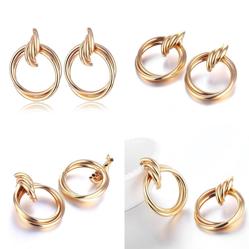Elegant Geometric Gold Earrings For Women Contemporary Alloy Fashion Jewelry