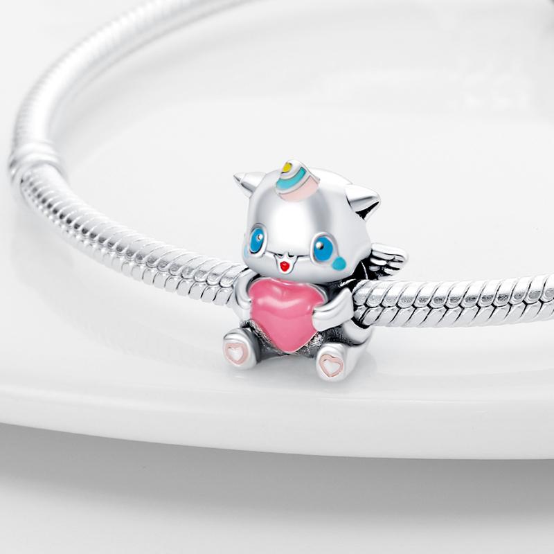 Величественный Единорог 925 Серебряных Бусин Очарование Прекрасный Красочный Кулон Подвески Браслет DIY Женские Женские Ювелирные Изделия