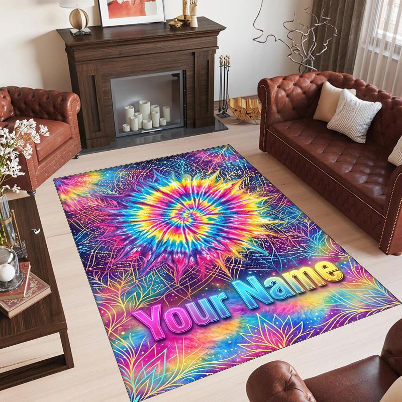 Rainbow Theme Crystal Velvet Floor Rug Personalized Custom Name Text Warm Carpet Home Decoration