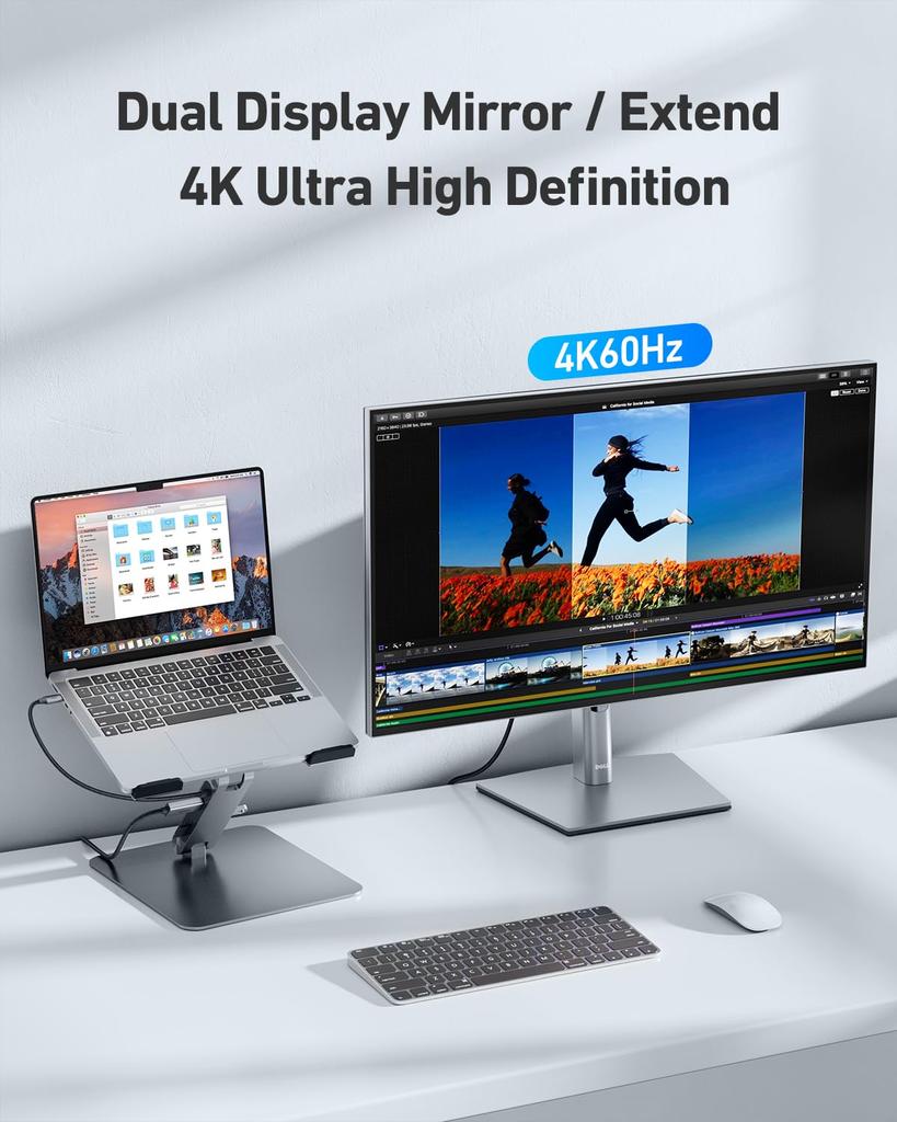 Подставка для ноутбука BENFEI, док-станция 7-в-1 USB-C, HDMI 4K@60Hz, SD x 1, Micro SD x 1, Power Delivery 100W, 10 Гбит/с, USB-C 3.2 x 1, USB-A 3.2 x 2, Совместим