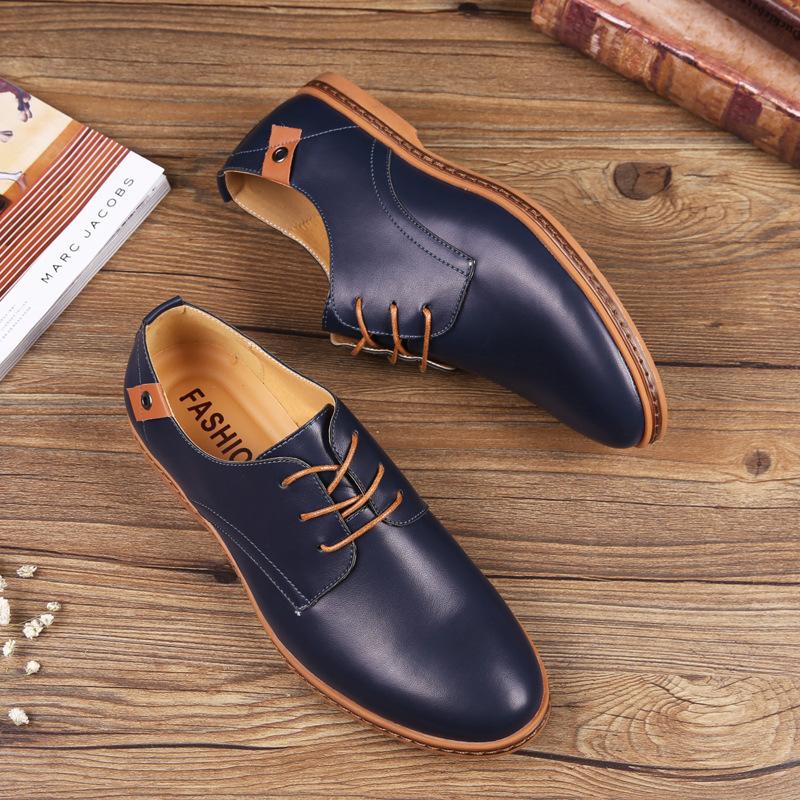 2025 Foreign Trade Shoes Men's Large Size Board Shoes Lace-up Casual Leather Shoes Korean Version Trend Single Shoes Men