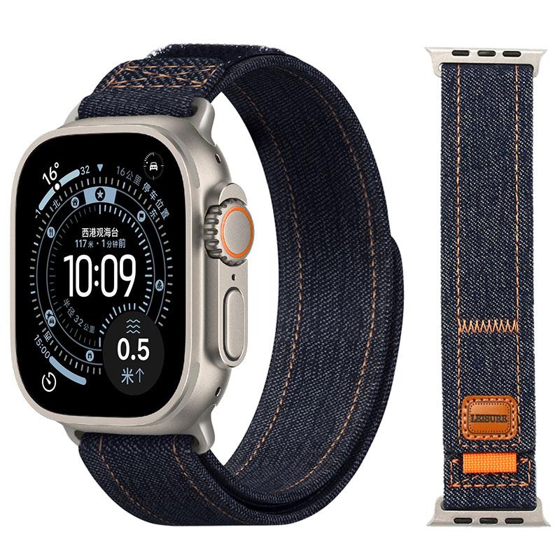 Джинсовый Нейлоновый Ремешок Для Apple Watch Ultra 3-2-1 49мм 11 10 46мм 42мм Плетеный Браслет iWatch 9 8 7 6 5 4 SE 45мм 44мм 41/40мм Ремешок