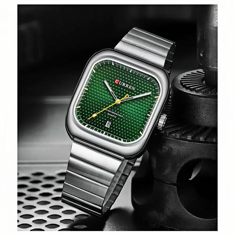 Men's Casual Quartz Watch Creative Square Calendar Dial Stainless Steel Strap Men's Wristwatch Festival Gift Men's Exquisite Gift Watch