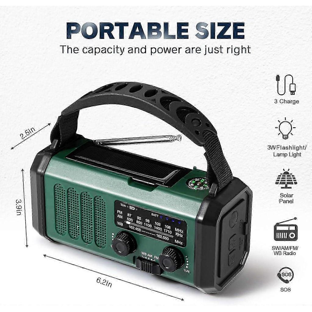 10000mah Crankshaft Radio, Emergency Radio, Solar Radio, Noaa/AM/FM Weather Radio, USB Type-C charge