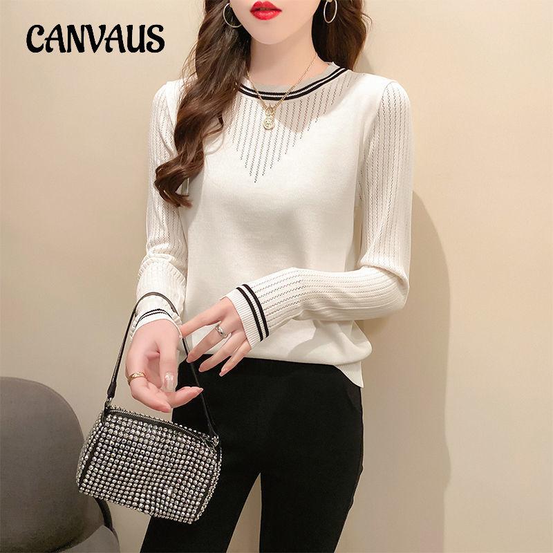 Knit Sweater Women's Spring and Fall Slim and Thin Pullover Long-sleeved Sweater Round Neck Top