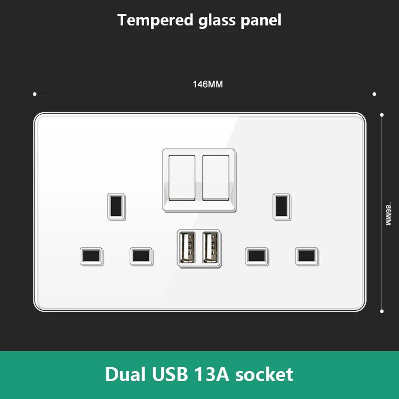 UN UK RU Standard Wall Light Switch Power Socket,18W Plug Type-C USB Quick Charging Universal 5-pin Tempered Glass Socket Outlet