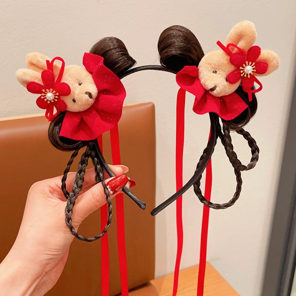 Braid Hair Chinese New Year Headwear Flower Hanfu Hair Sticks All-match Red Bow Hairband Girls