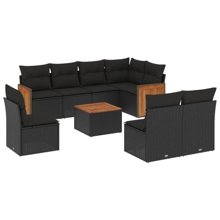 VidaXL Garden Lounge Set with Cushions 9 Pcs, Patio Sofas, Patio Furniture Set, Outdoor Furniture, Black 3227728