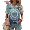 Женская футболка в стиле Харадзюку в стиле бохо, летние повседневные топы с графическим принтом и короткими рукавами, уличная модная футболка с v-образным вырезом, женская одежда